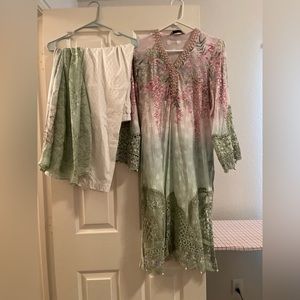 Maria B flower Kurta and white trousers